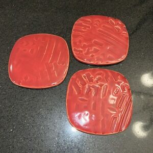 3 Red Coventry Brand Pottery Trivets